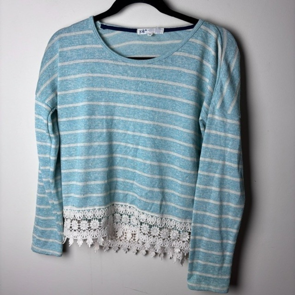 Womens M Jolt Pullover Sweater Striped‎ Comfort Lace Trim Cottagecore Soft